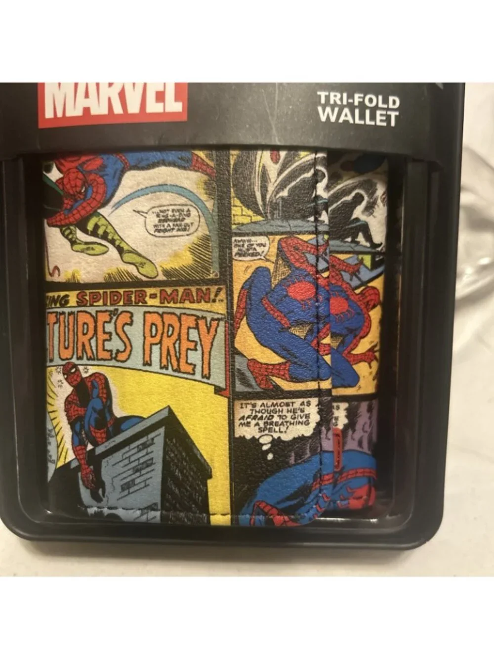 Marvel Spider-Man Tri-Fold Wallet Comic Print Spider Man For I.D. Cards Tin Case
